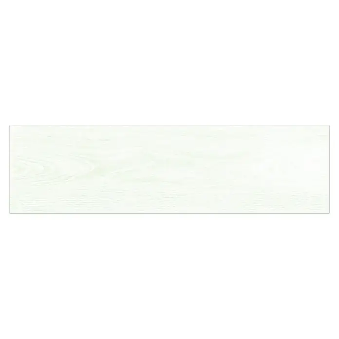 Pavimento porcelánico Alcázar - 20 x 75 cm, Pearl, Mate - Primer plano de una sola tabla de madera blanca con grano fino, ideal para suelos o revestimientos de paredes.