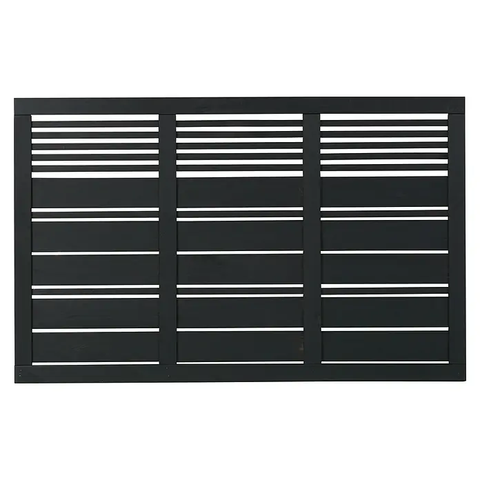 Plus Sichtschutzelement Silence - 176 x 110 cm, Holz, Schwarz - Nahaufnahme einer grauen Zaunplatte mit horizontalen Lamellen, die für Privatsphäre und moderne Gartengestaltung sorgt.