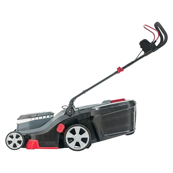 AL-KO Bosch Home & Garden Compatible Akku-Rasenmäher 3.82 Li Easy - 18 V, 2 Akkus, 4 Ah, Schnittbreite: 38 cm - Eine Abbildung des Rasenmähers mit Fangkorb, der für einen ordentlichen und effizienten Gartenschnitt sorgt.