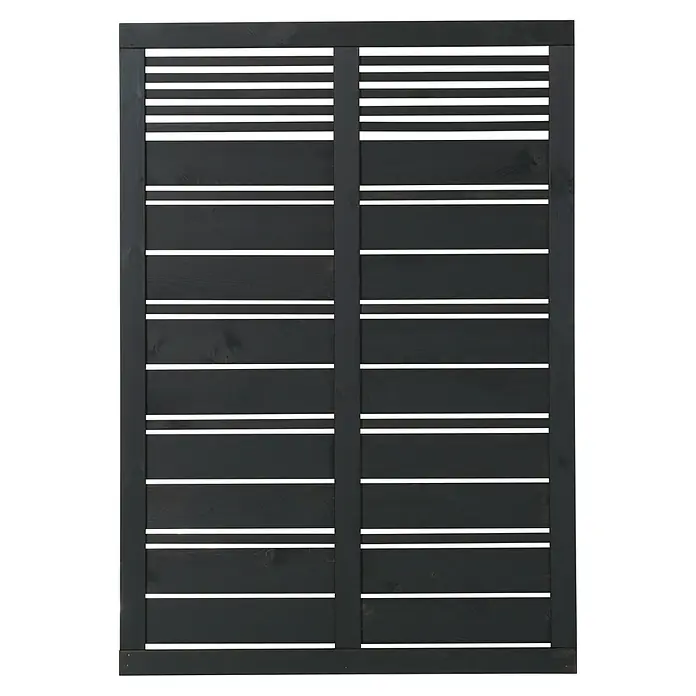 Plus Sichtschutzelement Silence - 120 x 170 cm, Holz, Schwarz - Eine dunkle Holzlamellenwand mit einem Rahmen, ideal als Sichtschutz oder dekoratives Element für den Außenbereich.