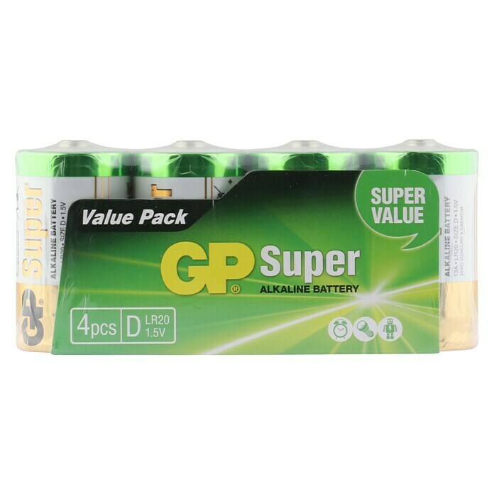 GP Super Batterie D / LR20 Alkaline1,5 V, 4 Stk. Front View