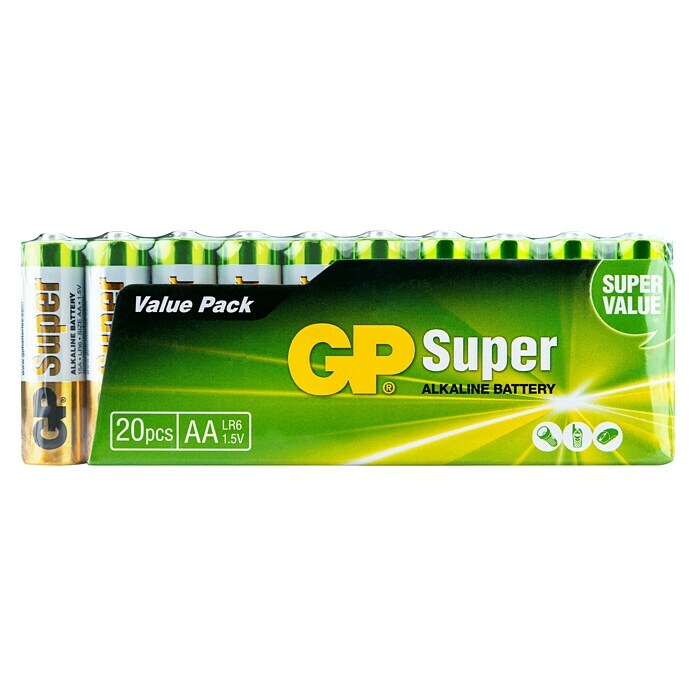 GP Super Batterie AA Mignon/LR6, Alkaline1,5 V, 20 Stk. Front View