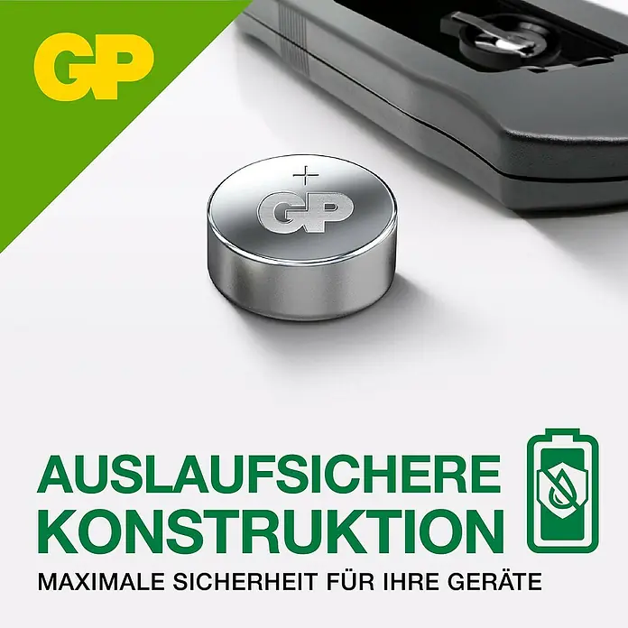 GP Knopfzelle Batterien LR44, Alkaline - 1,5 V, 10 Stk. - GP Knopfzelle, auslaufsichere Konstruktion für maximale Gerätesicherheit. Ideal für Uhren, Taschenrechner und andere kleine Elektronikgeräte.