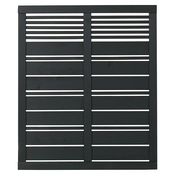 Plus Sichtschutzelement Silence - 120 x 140 cm, Holz, Schwarz - Diese Nahaufnahme zeigt ein modernes, schwarzes Sichtschutzelement aus Holz, das Privatsphäre und stilvolles Design vereint.