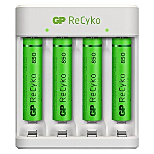 GP ReCyko Akku-Ladegerät AA/AAA (4-Slot NiMH Batterieladegerät inklusive 4 Akkus AAA/Micro 850mAh)