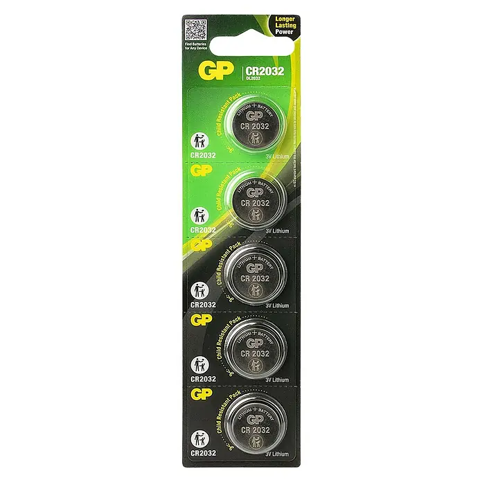 GP Lithium Batterie Knopfzellen CR2032 3V5 Stk. - Eine Packung GP CR2032 Lithium Knopfzellen Batterien. Ideal für Uhren, Fernbedienungen und andere kleine Geräte.