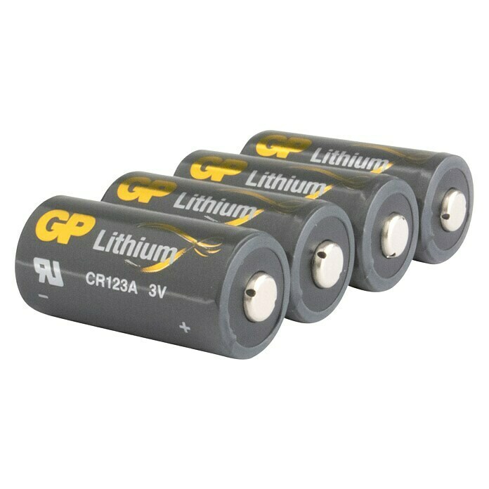 GP BatterieCR123A, 3 V, Lithium, 4 Stk. Diagonal View