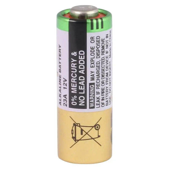 GP Super Batterie 23A 12V Batterien, Alkaline - 23A, Alkali-Mangan, 12 V, 5 Stk. - Eine 23A 12V Alkaline Batterie mit Warnhinweisen zu Explosion, Auslaufen und unsachgemäßer Entsorgung.