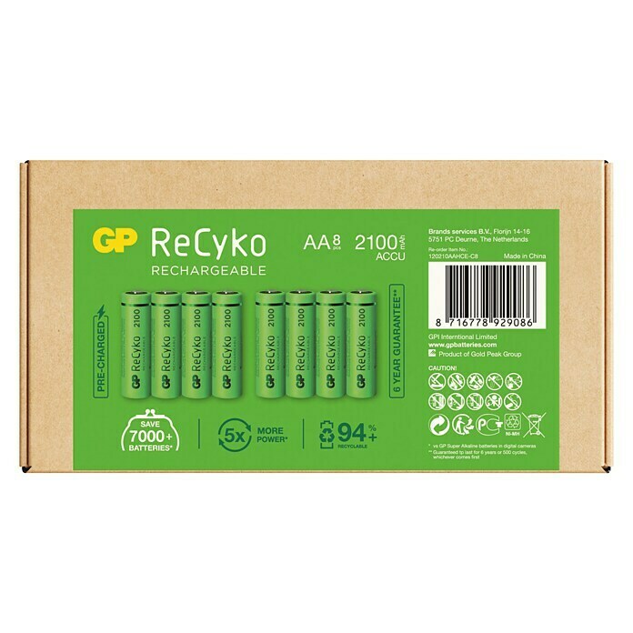 GP ReCyko Akku AA Mignon/HR6, 2100 mAh, NiMH, Ready-to-use8 Stk., Wiederaufladbar Top View