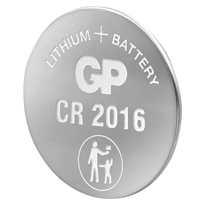 GP Lithium Batterie Knopfzellen CR2016 3V - 5 Stk. - Nahaufnahme einer GP CR 2016 Lithium Knopfzelle, die zuverlässige Leistung für kleine Geräte bietet.