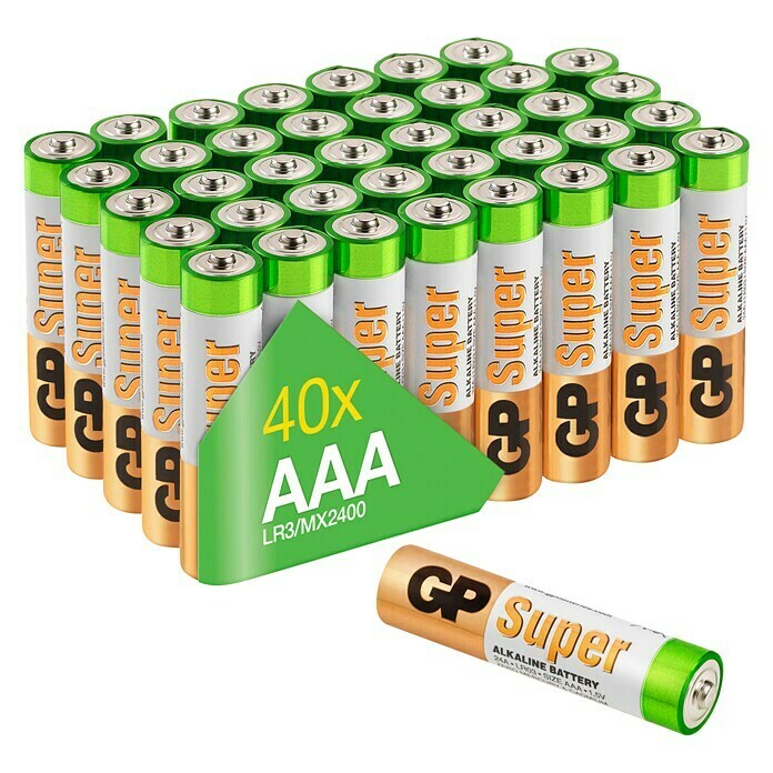 GP Super Batterie AAA Micro/LR03, Alkaline1,5 V, 40 Stk. Diagonal View