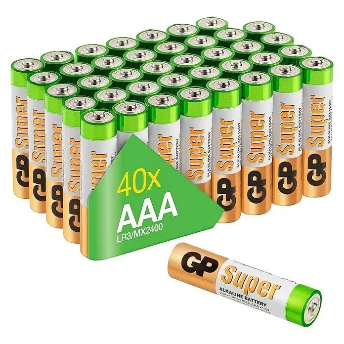 GP Super Batterie AAA Micro/LR03, Alkaline - 1,5 V, 40 Stk. - Ein Paket mit 40 GP Super AAA-Batterien, ideal für den täglichen Gebrauch, bietet zuverlässige Energie für verschiedene Geräte.