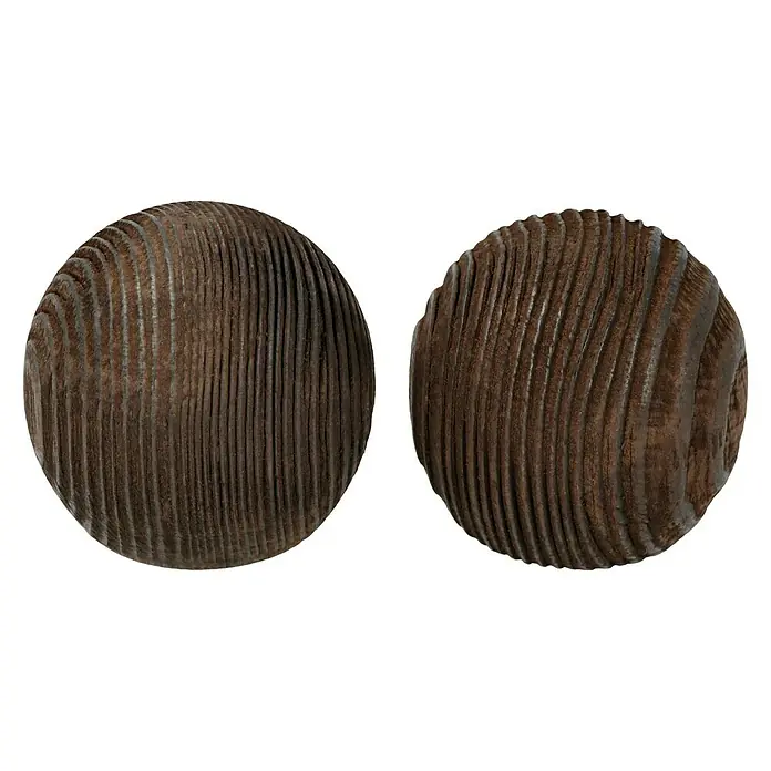 Expo Ambiente Endstück Ball - Wenge, Geeignet für: Gardinenstangen Ø 28 mm - Braune Holzperlen mit einer Maserung, die eine natürliche und rustikale Ästhetik vermitteln. Ideal für Schmuck oder Dekorationsprojekte.