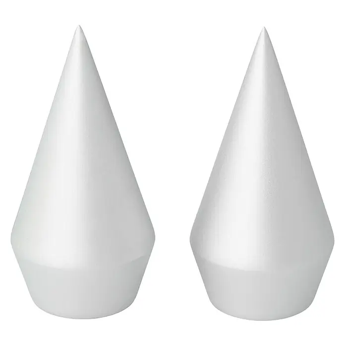Expo Ambiente Endstück Point - Aluminium, Geeignet für: Gardinenstangen Ø 20 mm, 2 Stk. - Zwei weiße Styroporkegel für Bastelarbeiten und Dekorationszwecke. Ideal zum Bemalen und Verzieren für kreative Projekte.