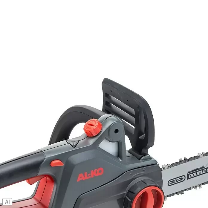 AL-KO Bosch Home & Garden Compatible Akku-Kettensäge CS 1825 Set - 18 V, 2,5 Ah, Li-Ionen, 1 Akku, Schwertlänge: 25 cm - Graue und rote AL-KO Kettensäge mit Oregon-Sägekette und sichtbarem rotem Öldeckel.