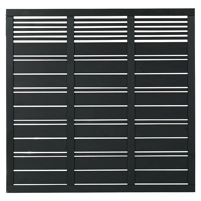 Plus Sichtschutzelement Silence - 176 x 170 cm, Holz, Schwarz - Nahaufnahme eines modernen, grauen Sichtschutzzauns mit horizontalen Lamellen und stabilen Rahmen, ideal für Privatsphäre und stilvolles Design.