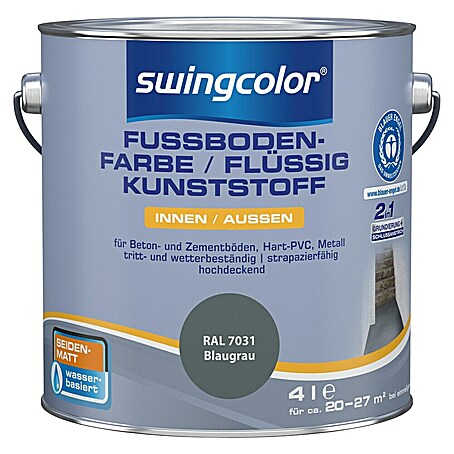 swingcolor 2in1 Fußbodenfarbe / Flüssig Kunststoff 2in1 RAL 7031 (Blaugrau, 4 l, Seidenmatt)