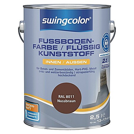 swingcolor 2in1 Flüssigkunststoff / Fußbodenfarbe RAL 8011 (Nussbraun, 2,5 l, Seidenmatt)