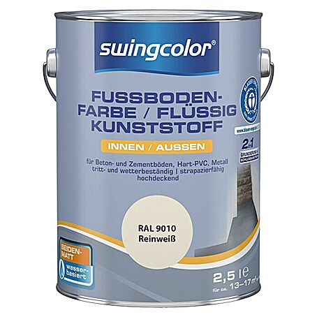 swingcolor 2in1 Flüssigkunststoff / Fußbodenfarbe RAL 9010 (Reinweiß, 2,5 l, Seidenmatt)