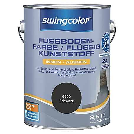 swingcolor 2in1 Fußbodenfarbe / Flüssig Kunststoff 2in1 (Schwarz, 2,5 l, Seidenmatt)