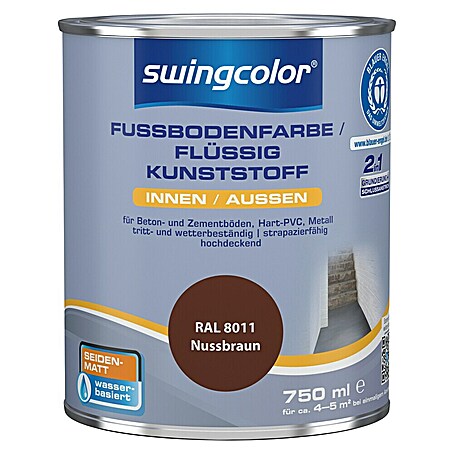swingcolor 2in1 Fußbodenfarbe / Flüssig Kunststoff 2in1 RAL 8011 (Nussbraun, 750 ml, Seidenmatt)