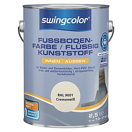 swingcolor 2in1 Fußbodenfarbe / Flüssig Kunststoff 2in1 RAL 9001 (Cremeweiß, 2,5 l, Seidenmatt)