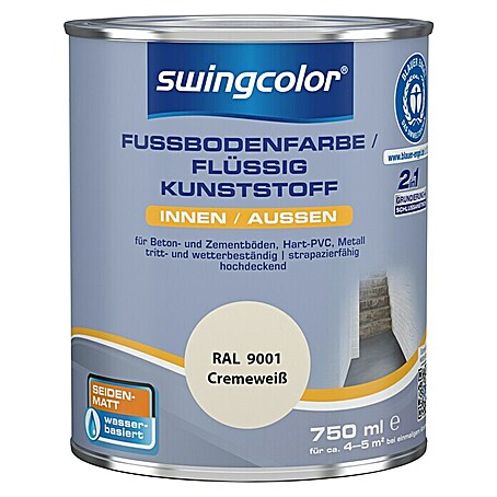 swingcolor 2in1 Flüssigkunststoff / Fußbodenfarbe RAL 9001 (Cremeweiß, 750 ml, Seidenmatt)