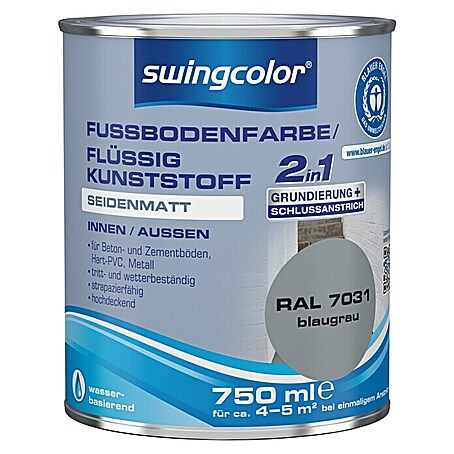 swingcolor 2in1 Flüssigkunststoff / Fußbodenfarbe RAL 7031 (Blaugrau, 750 ml, Seidenmatt)