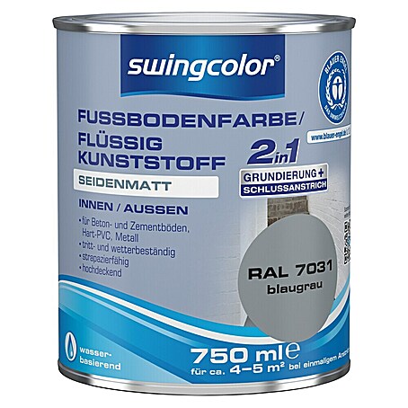 swingcolor 2in1 Fußbodenfarbe / Flüssig Kunststoff 2in1 RAL 7031 (Blaugrau, 750 ml, Seidenmatt)