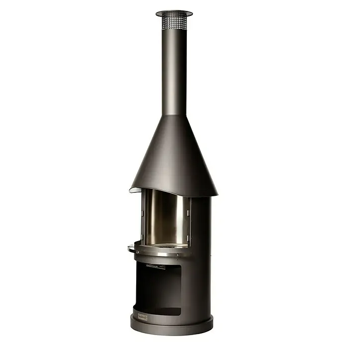 Buschbeck Grillkamin Sydney - Hauptgrillfläche: Ø 45 cm, Edelstahl, Dunkelgrau - Stilvoller, mattschwarzer Terrassenofen für gemütliche Stunden im Freien. Das hochwertige Design sorgt für angenehme Wärme und Atmosphäre.