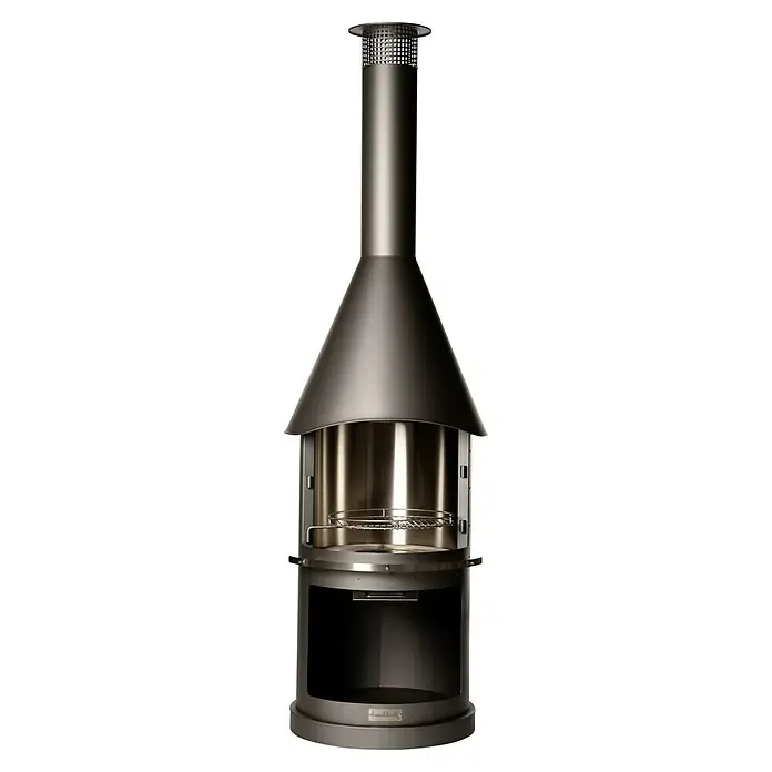 Buschbeck Grillkamin Sydney - Hauptgrillfläche: Ø 45 cm, Edelstahl, Dunkelgrau - Ein stilvoller, hochmoderner Chimenea-Kamin für den Außenbereich. Das robuste Design und die hochwertige Verarbeitung machen ihn zu einem Blickfang.