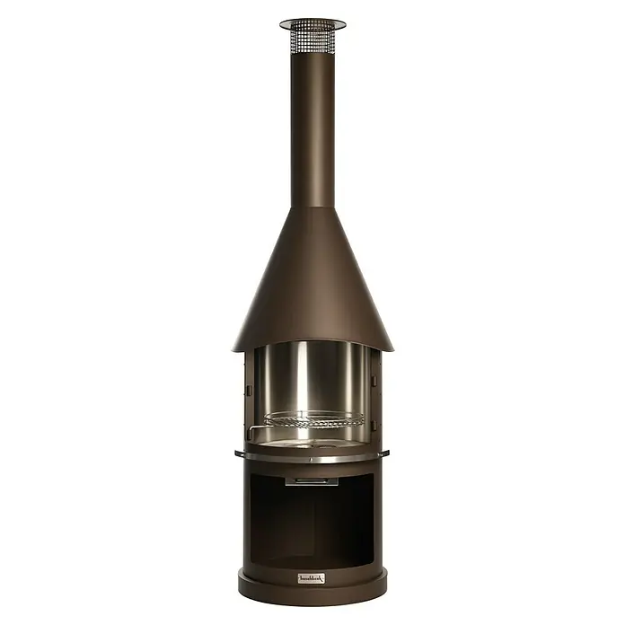 Buschbeck Grillkamin Sydney - Hauptgrillfläche: Ø 45 cm, Edelstahl, Braun - Elegante Buschbeck Feuerstelle für den Außenbereich. Perfekt für gemütliche Abende und stilvolles Grillen im Garten oder auf der Terrasse.