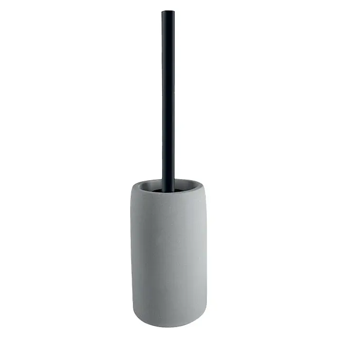 Spirella Gemma Conjunto de escobilla - Piedra, Gris - Un portaesquillas minimalista hecho de hormigón gris con un mango negro, perfecto para la decoración moderna del baño.