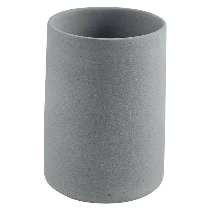 Spirella Gemma Portacepillos - Ø x Al: 7,7 x 10,6 cm, Cerámica, Gris - Vaso cilíndrico gris hecho de material rugoso, ideal para accesorios de baño o como un elemento decorativo minimalista.