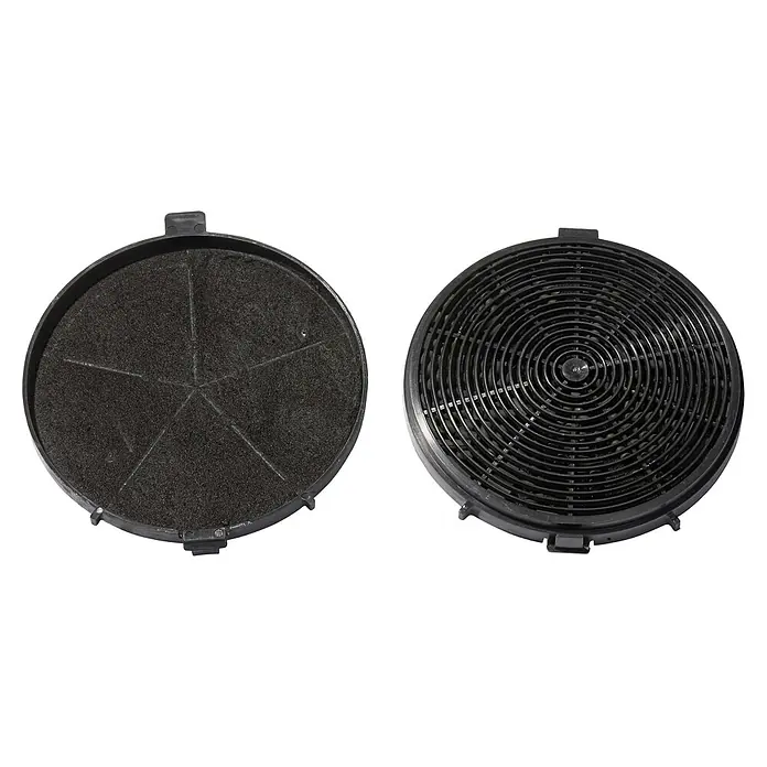 PKM Aktivkohlefilter CF 150 - Kunststoff, Gesamtstückzahl: 2 Stk., Passend für: PKM Dunstabzugshaube 6004W, 9999-2H, 9004W, 9099-2H - Zwei Dunstabzugshaubenfilter, ein Aktivkohlefilter mit einer fünffachen Unterteilung und ein Filter mit spiralförmigen Ringen.