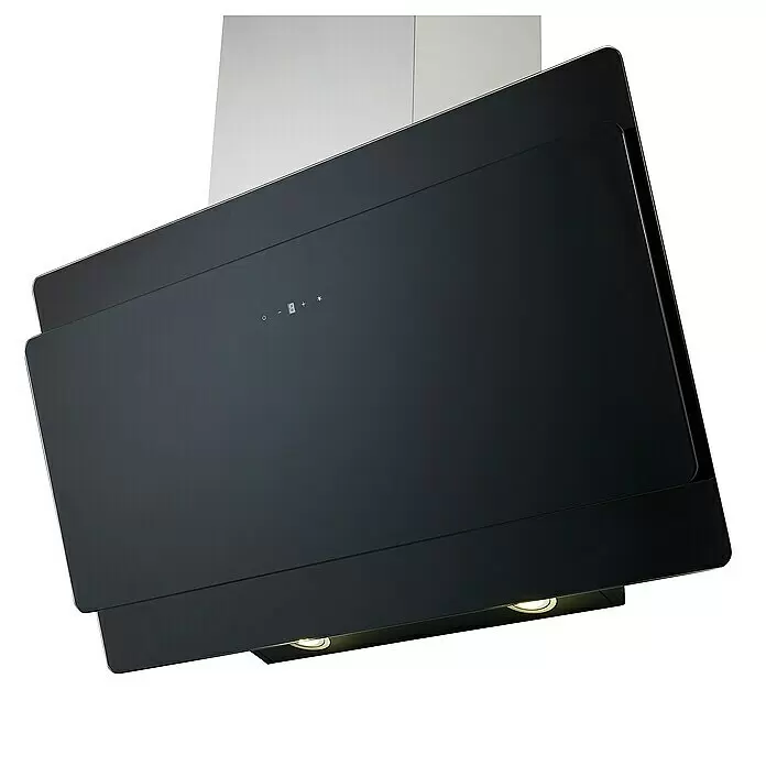 PKM Schräghaube S3-90 BTZ - Breite: 90 cm, Max. Gebläseleistung Abluftbetrieb: 608 m³/h, Schwarz - Schwarze, schräge Dunstabzugshaube aus Glas mit Touch-Bedienfeld und LED-Beleuchtung.