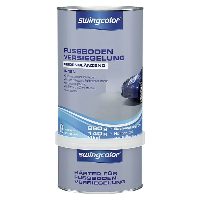 swingcolor Fußbodenversiegelung RAL 7030 - Steingrau, 1 kg, Seidenglänzend - Dose Swingcolor Fußboden-Versiegelung, seidenmattes Finish, für Innenbereiche, inklusive Härter. Wasserbasiert und lösemittelfrei für Beton- und Zementböden.