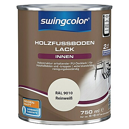 swingcolor 2in1 Holzfußbodenlack RAL 9010 (Reinweiß, 750 ml, Seidenmatt, Wasserbasiert)
