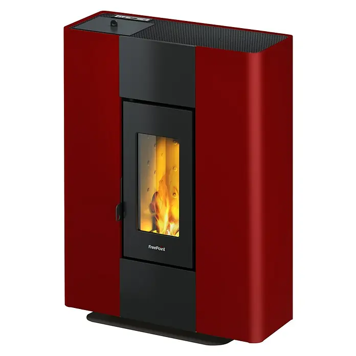 FreePoint Pelletofen ROXY Stand2,7 kW - 7 kW, Raumheizvermögen: 65 m³ - 168 m³, Bordeaux - Der FreePoint Pelletofen in Rot ist eine stilvolle und effiziente Heizlösung für Ihr Zuhause. Der Ofen bietet Wärme und ein modernes Design.