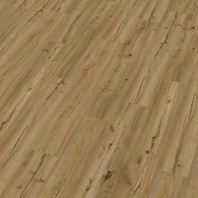 Decolife Vinylboden Comfort - Rustic Oak, Landhausdiele, 1.220 x 185 x 10,5 mm - Ansicht eines Bodens mit Laminat in Holzoptik, der eine warme und natürliche Ausstrahlung hat.