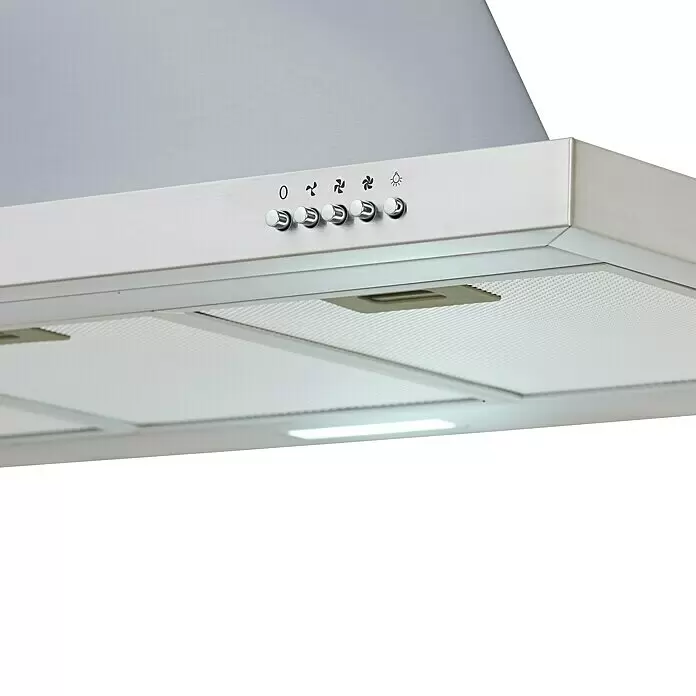 PKM Kaminhaube 9090-2H - Breite: 90 cm - Dunstabzugshaube aus Edelstahl mit Bedienfeld, Druckknöpfen für Lüfterstufen und Licht sowie beleuchteten Gitterfiltern.