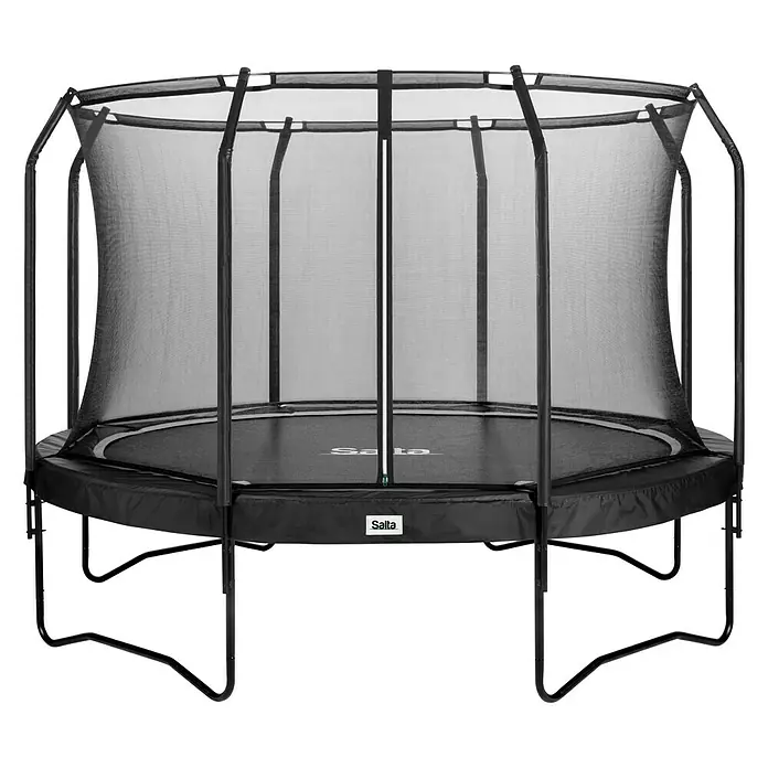 Salta Trampolin Premium Black Edition - Durchmesser: 366 cm, Schwarz - Ein großes, schwarzes Gartentrampolin mit Sicherheitsnetz, ideal für Spiel und Spaß im Freien.