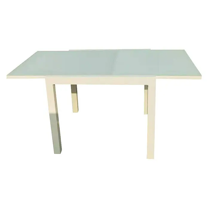 Sunfun Mesa de jardín extensible Luciana - L x An x Al: 90 x 90 x 75 cm, Aluminio, Blanco, Extensible - Elegante diseño de mesa de comedor blanca con líneas limpias y estilo minimalista, ideal para comedores modernos.