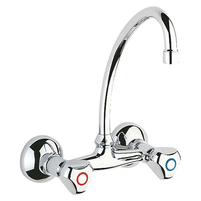 Grohe Rohrauslauf - Chrom, Messing, Ausladung: 185 mm - Wandarmatur mit verchromter Oberfläche und Hebeln für Warm- und Kaltwasser zur einfachen Temperaturregelung.