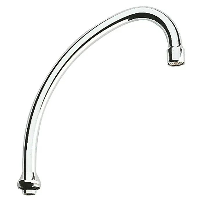 Grohe Rohrauslauf - Chrom, Messing, Ausladung: 185 mm - Verchromter Wasserhahn mit elegantem, gebogenem Design, perfekt für moderne Badezimmer und Küchen. Glänzende Oberfläche, stilvolles Aussehen.
