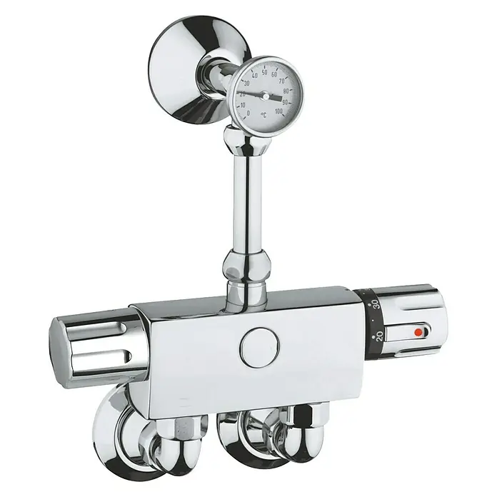 Grohe S-Anschluss - Chrom, ¾″ - Produktansicht der Grohe Grohtherm 800 Thermostat-Brausebatterie, die Komfort und Sicherheit vereint.