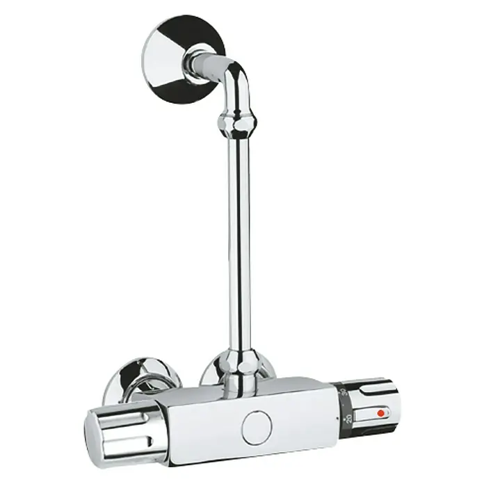 Grohe S-Anschluss - Chrom, ¾″ - Dieses Bild zeigt eine verchromte Thermostat-Duscharmatur mit Aufputzmontage, die sich ideal für jedes moderne Badezimmer eignet.