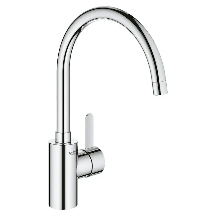 Grohe Eurosmart Cosmopolitan Spültischarmatur EcoJoy - Chrom, Glänzend - Eine glänzende Chrom-Küchenarmatur von Grohe mit geschwungenem Auslauf und Hebel für eine präzise Wasserkontrolle, perfekt für moderne Küchen.