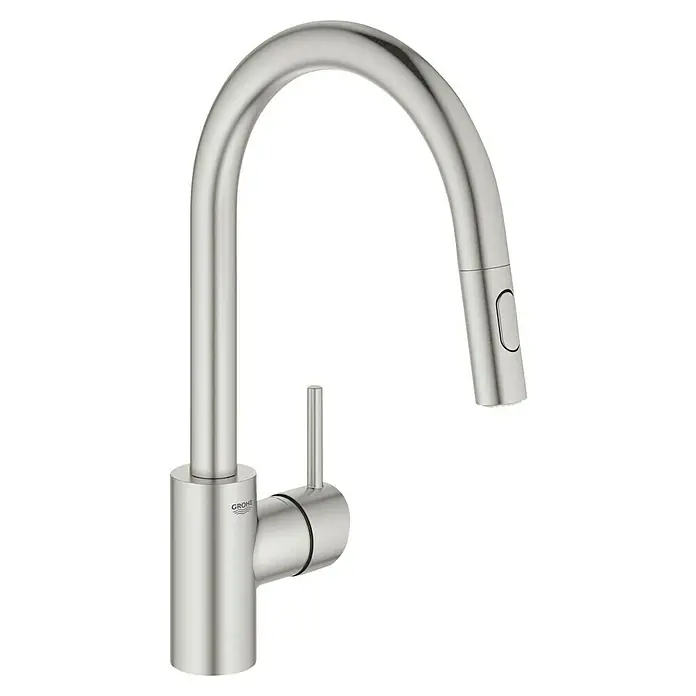 Grohe Concetto Spültischarmatur - Supersteel, Matt, Anzahl Strahlarten: 2 Stk. - Einhand-Spültischbatterie von Grohe mit hoher Auslauf und Ausziehbrause, ideal für moderne Küchen. Sie bietet Flexibilität und Komfort beim Spülen.