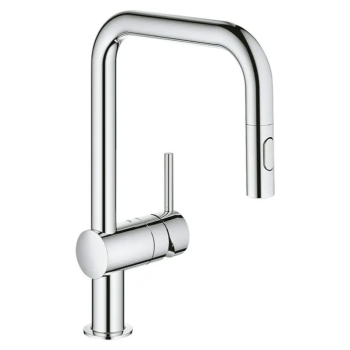 Grohe Spültischarmatur Minta - U-Auslauf, Chrom, Glänzend, Anzahl Strahlarten: 2 Stk. - Glänzender Chrom Küchenarmatur mit hoher Ausladung und Einhebelmischer, elegant und funktional für moderne Küchen.